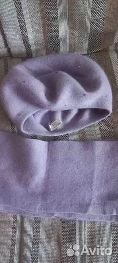 Женская Шапочка-беретка с шарфиком