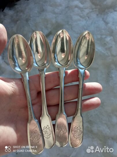 Серебряные чайные ложки 84пр 1876 г, 38гр