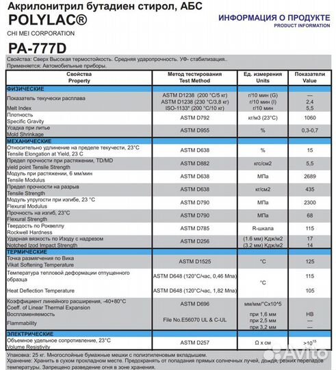 Абс (ABS) пластик со склада Polylac PA-777D