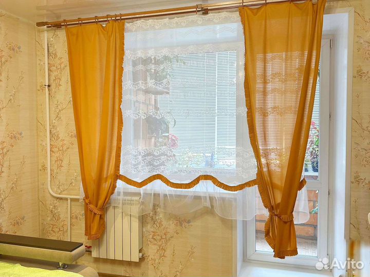 Шторы и тюль в комплекте на кухню Бронь