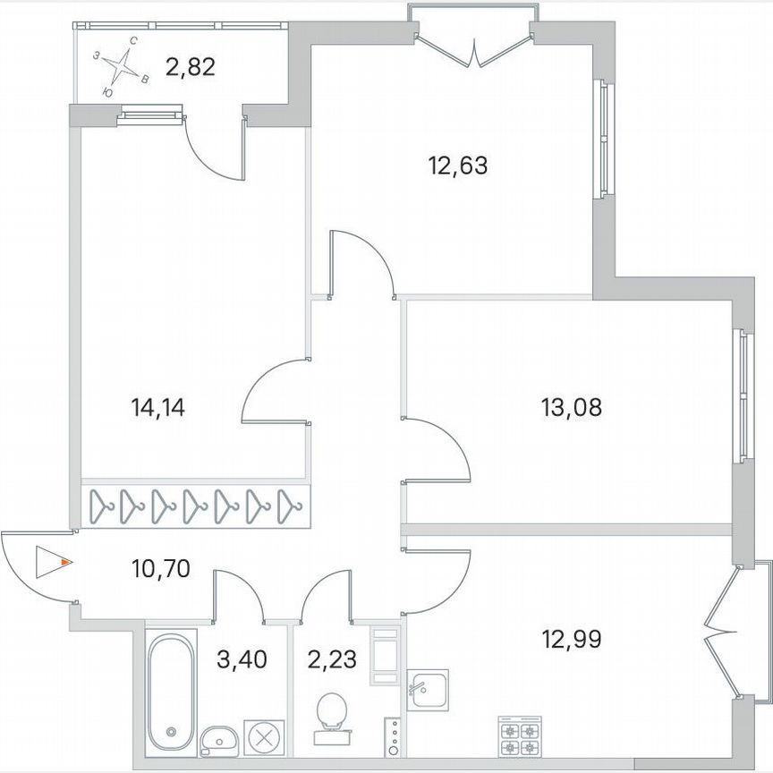 3-к. квартира, 70,6 м², 4/4 эт.