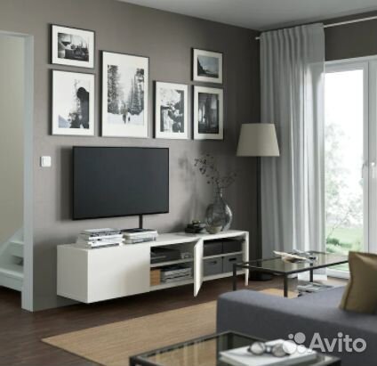 Тумба для тв подвесная Икеа Бесто белая 180 см