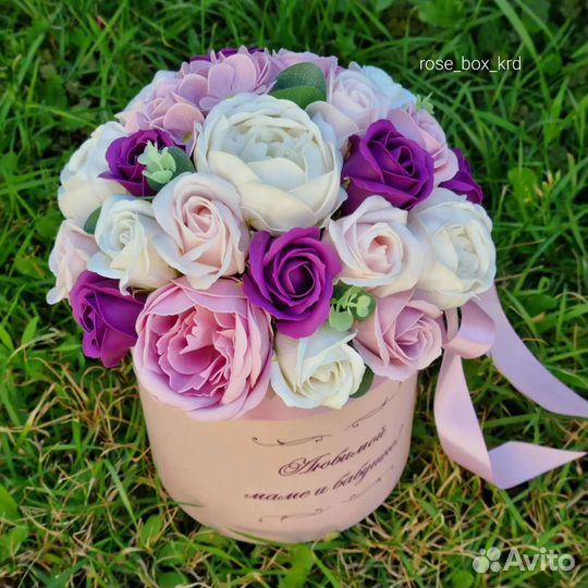Букет из мыльных роз и пионов, именной букет