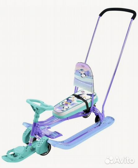 Снегокат с ручкой и колесами