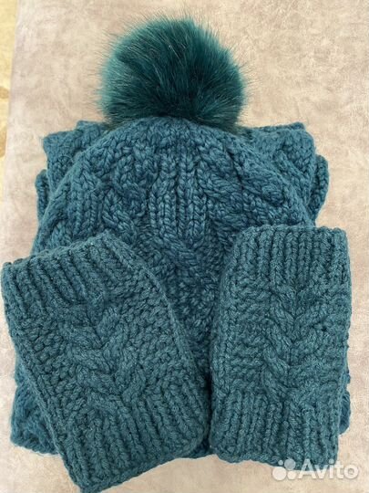 Комплект befree шапка, шарф, митенки изумрудный