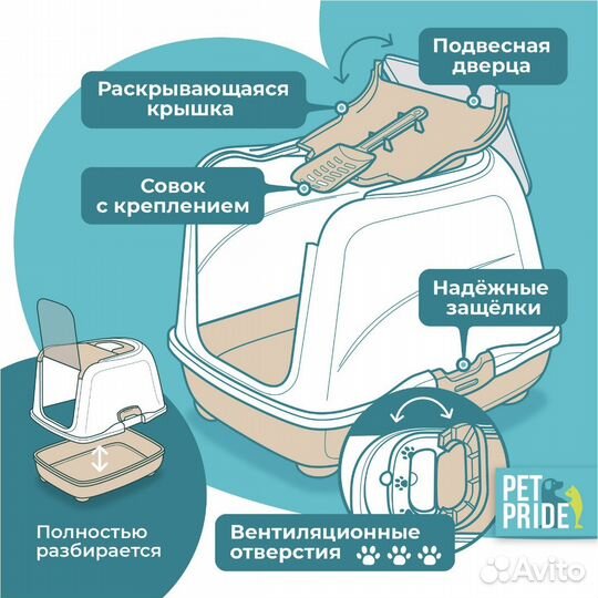 Закрытый туалет-домик для кошек