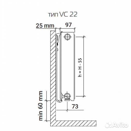 Радиатор стальной панельный тип 22 км Ventil Compact 500х600 мм 1/2 нижнее универсальное подключение