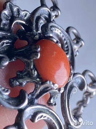 Антикварное колье серебро коралл