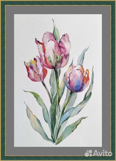 Картина акварелью Тюльпаны