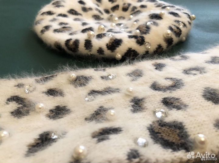 Берет женский с шарфом ангора