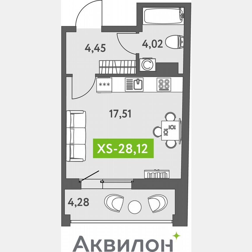 Квартира-студия, 28,9 м², 11/13 эт.
