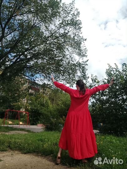 Платье алое красное длинное 42 44 шифоновое