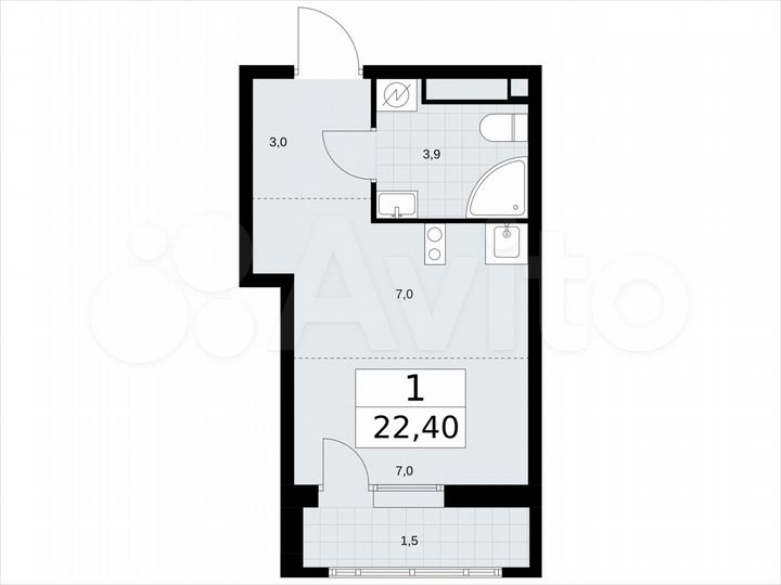 Квартира-студия, 22,4 м², 9/9 эт.