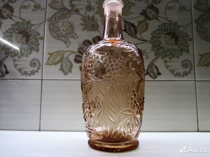 Графин старый Штоф цветное стекло Рябина Узор