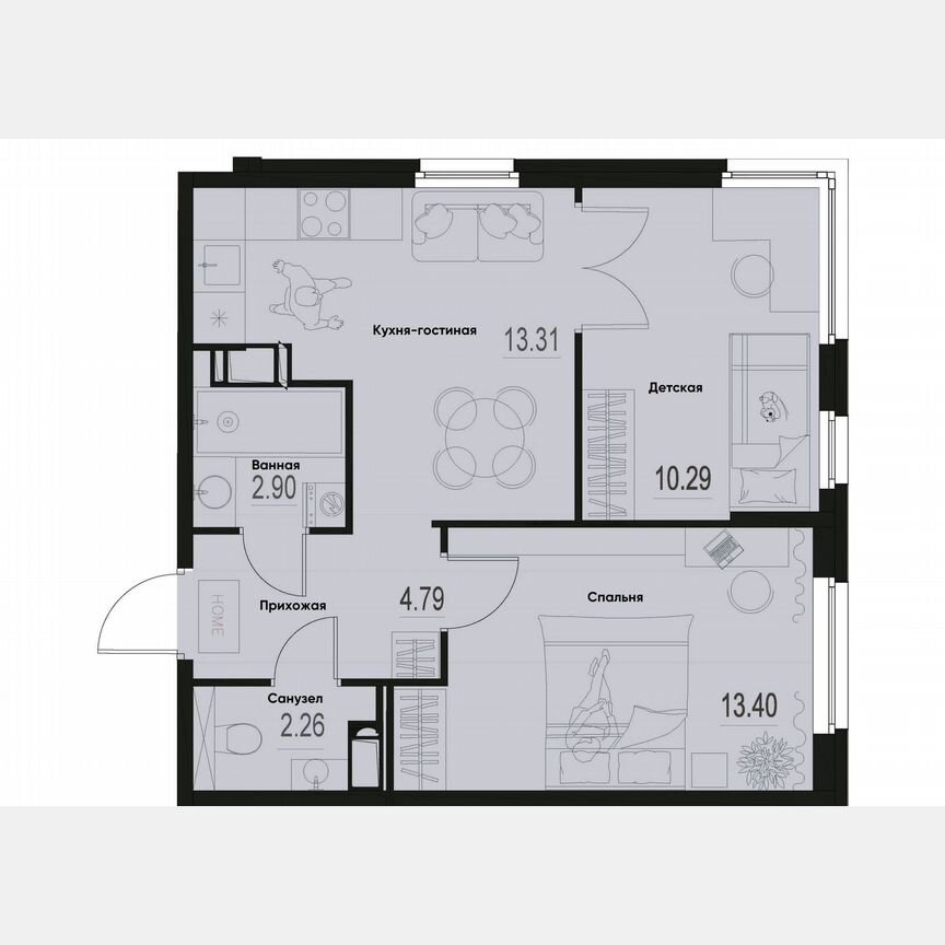 2-к. квартира, 47 м², 3/12 эт.