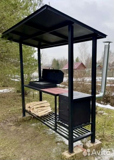 Мангал с крышей и печкой