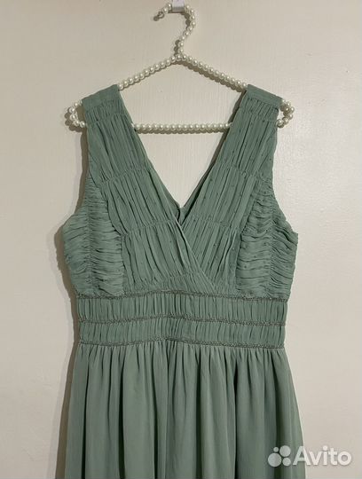 Платье миди Promod нарядное зеленое с бисером р.44