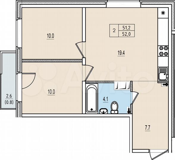 2-к. квартира, 52 м², 11/13 эт.