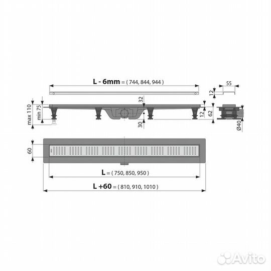 Водоотводящий желоб Alcaplast APZ9-950M Simple