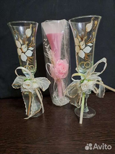 Два свадебных фужера + декоративная свечка