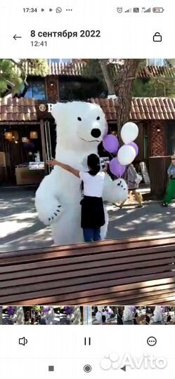 Танцующий белый Мишка/Ростовая кукла/Аниматор