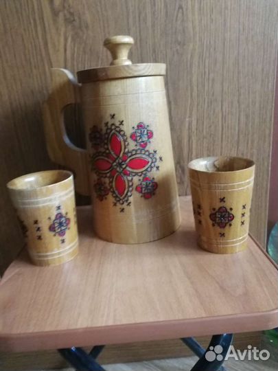 Кувшин деревянный со стаканами пр-ва России