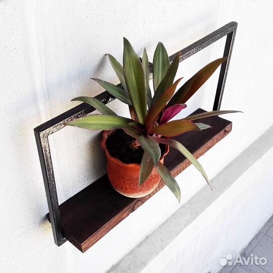 Полка навесная. Дерево - металл. Лофт