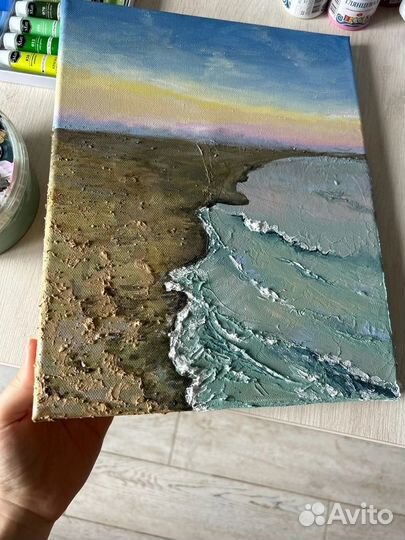 Картина море. Текстурной пастой