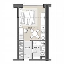 Апартаменты-студия, 31,7 м², 3/6 эт.