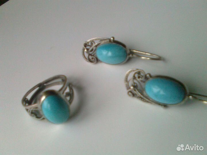 Комплект кольцо и серьги с бирюзой