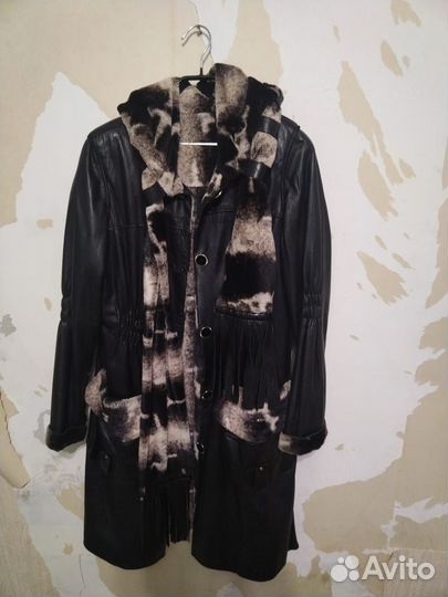 Кожаный плащ 46 48 женский