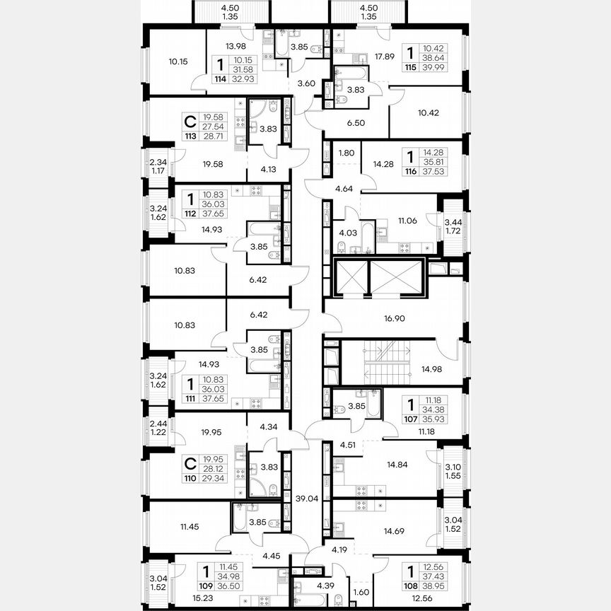 1-к. квартира, 39 м², 12/15 эт.