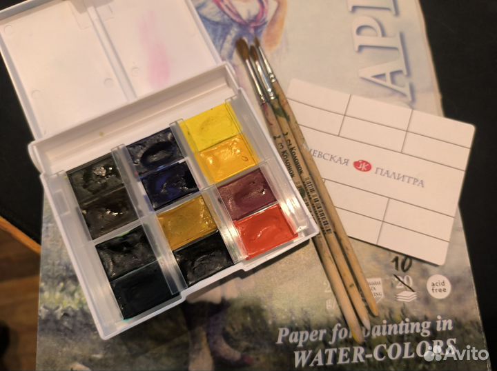 Акварель Невская белые ночи 12 + бумага и кисти