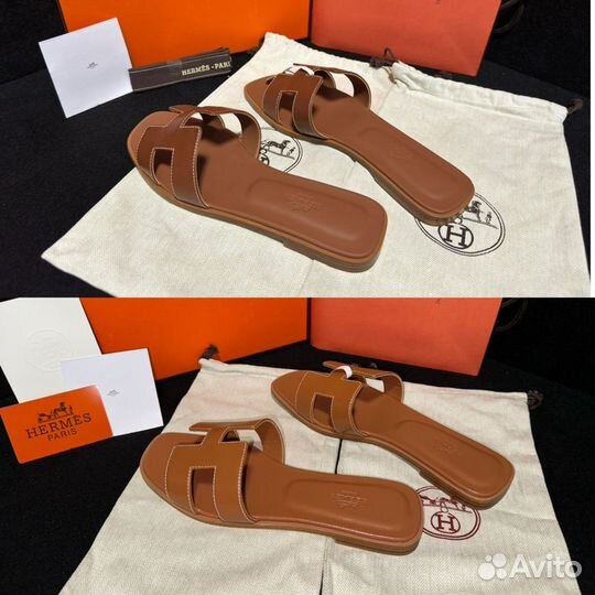 Шлепанцы женские Hermes Oran Slide коричневые