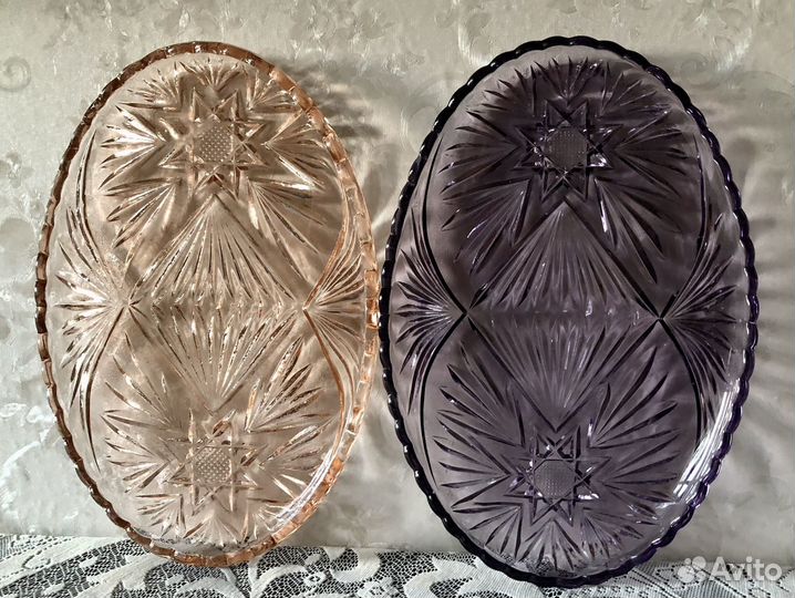 Блюдо поднос цветное стекло Неман з-д СССР винтаж