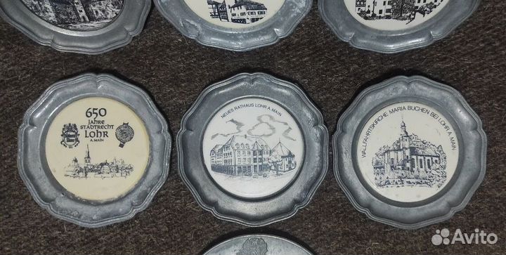 Тарелочки декоративные, олово, фарфор, Германия