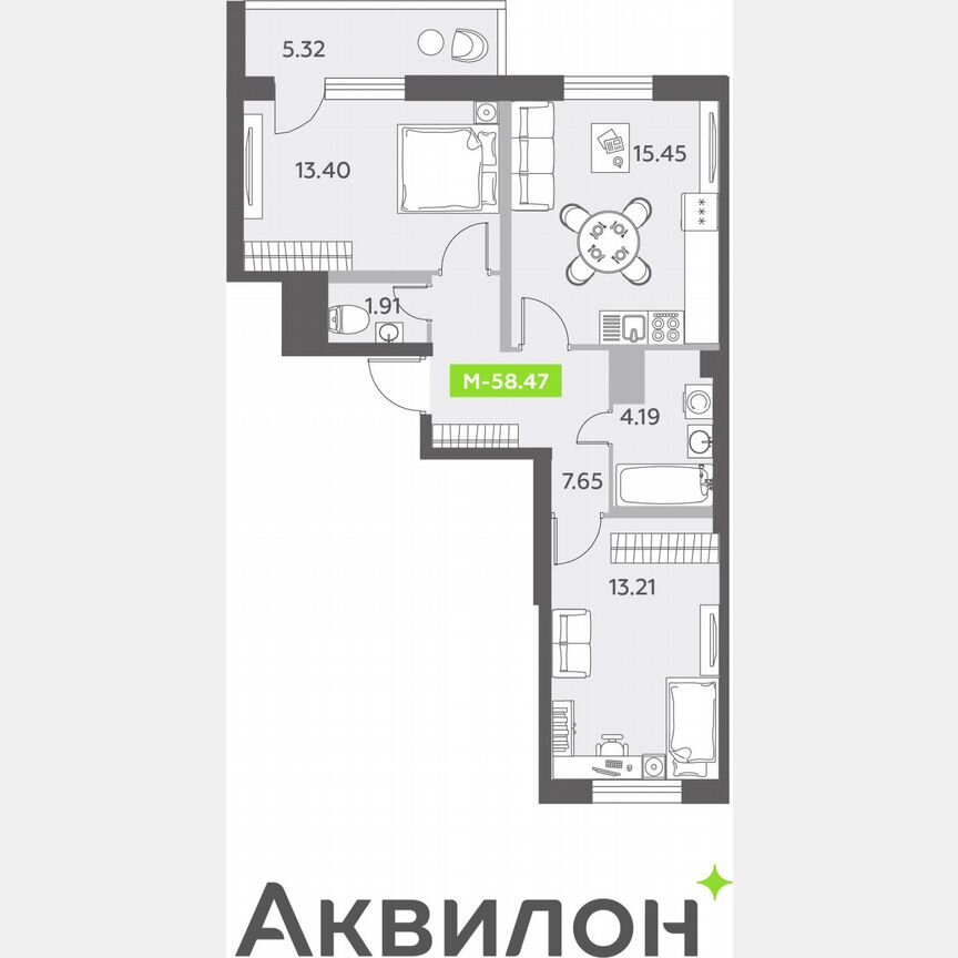 2-к. квартира, 58,5 м², 10/12 эт.