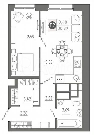 1-к. квартира, 39 м², 8/10 эт.