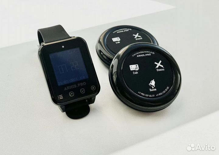 Беспроводная кнопка вызова официанта и часы