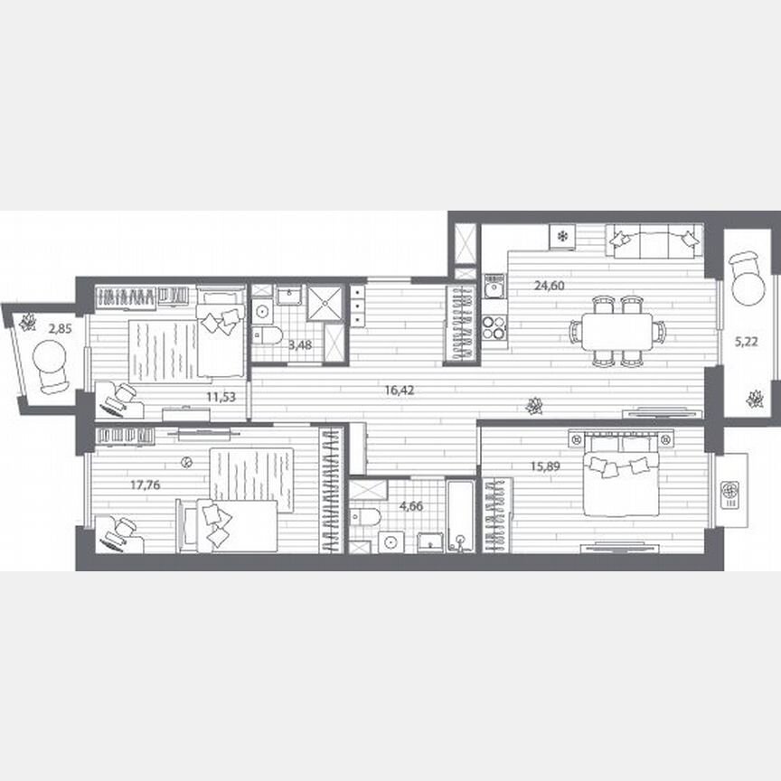 3-к. квартира, 96,8 м², 4/13 эт.