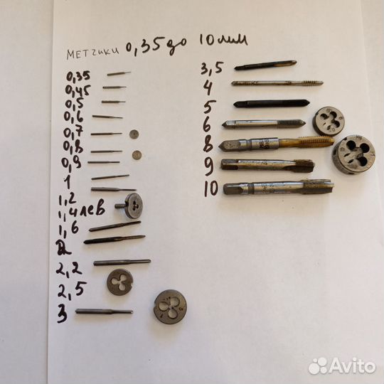 Метчики часовые набор 0.35 до 10 мм
