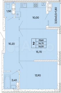 2-к. квартира, 56,5 м², 3/9 эт.