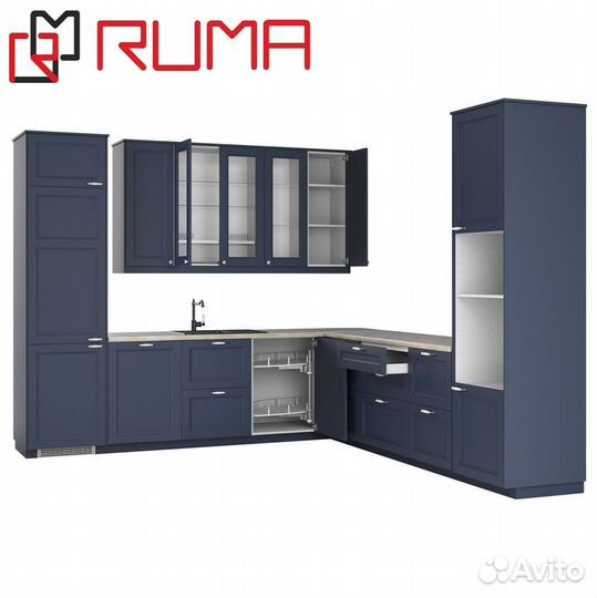 Синий кухонный гарнитур угловой