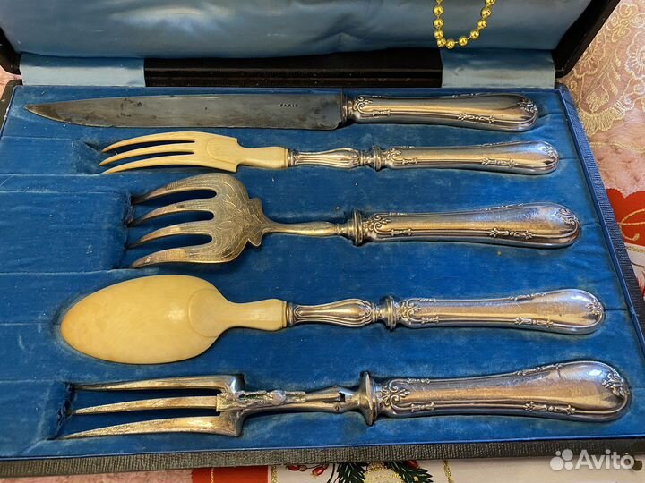 Набор для мяса из серебра. Франция. Кость