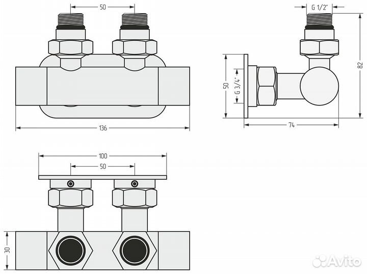 Вентиль угловой Сунержа EU50 скрытый-скрытый 2х1/2
