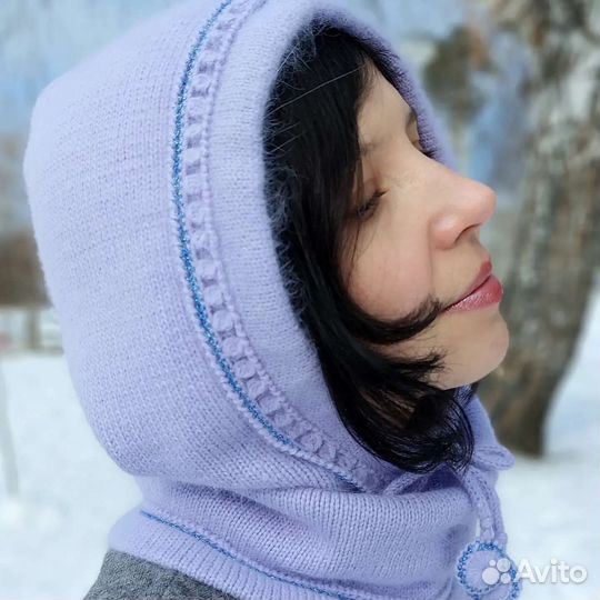 Капор капюшон, шапка капюшон вязаная пух норки