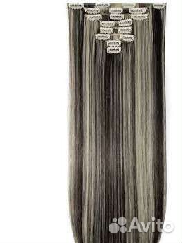 Волосы мелирование 65-70 см чёрно-белые