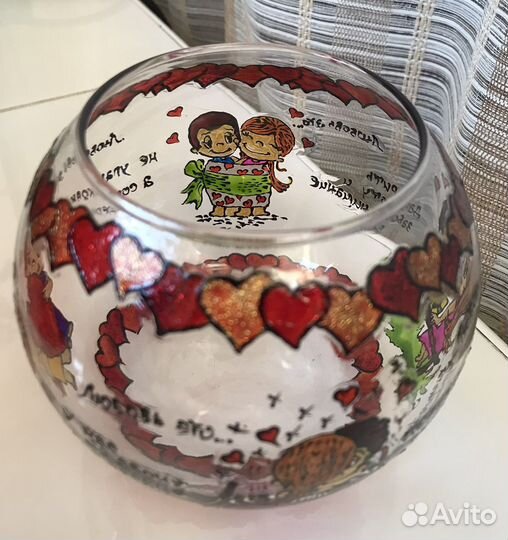 Конфетница/подсвечник ручная витражная роспись