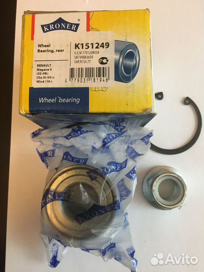 Подшипник ступицы зад.Kroner k15124 Renault