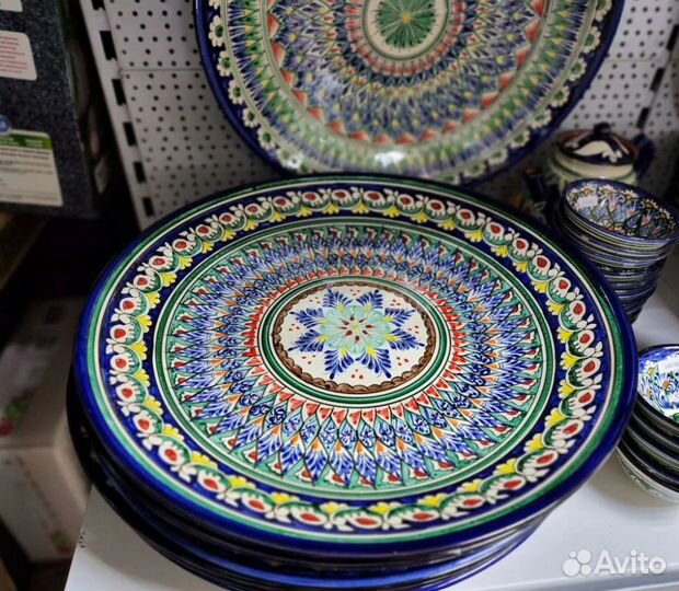 Ляган Узбекский блюдо для плова Синий Мехроб 42см